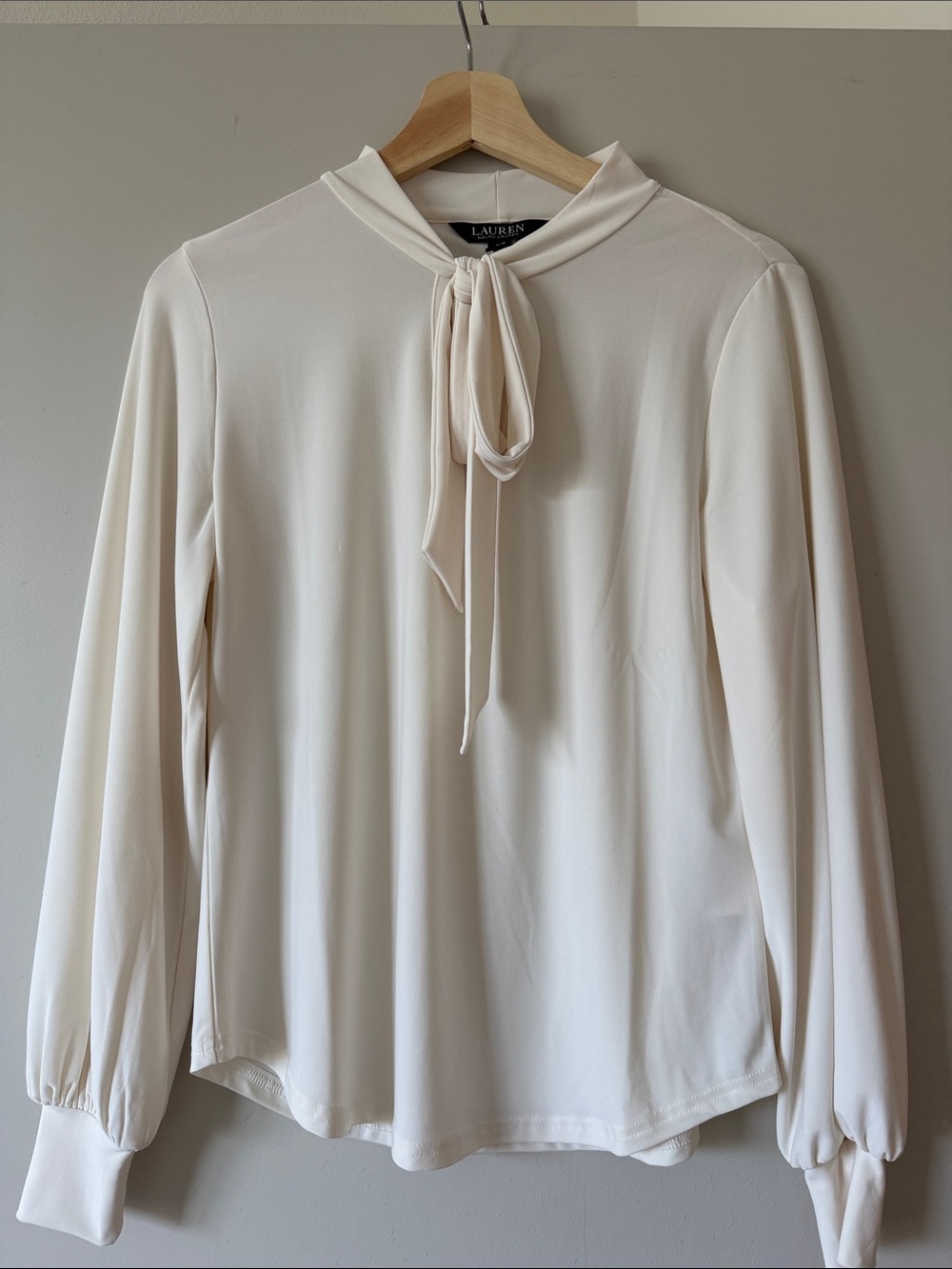 NWOT Ralph Lauren Cream Tie-Neck Long Sleeve Blouse